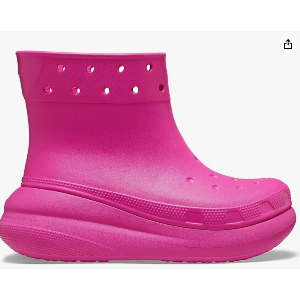 Crocs Crush Rain Boots 6 Pink Ankle Booties Slip On Comfort Glam View 2